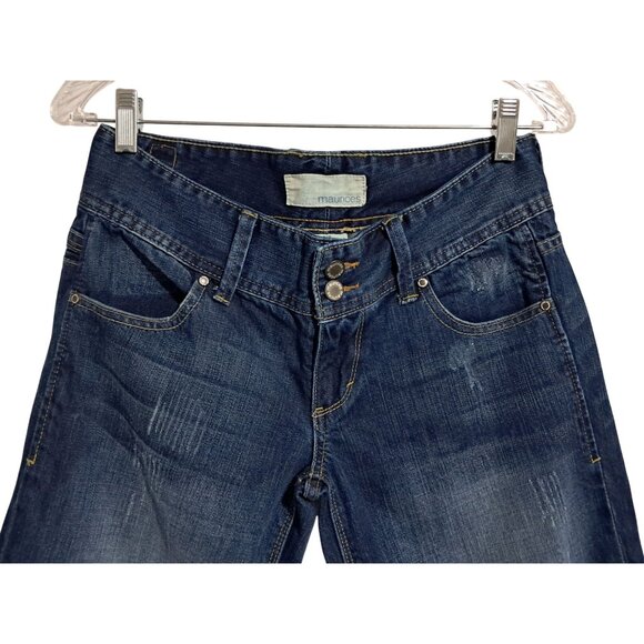 Maurices Distressed Capri Jeans Womens Juniors 5 / 6 Dark Blue Denim Wide Leg - Picture 4 of 10